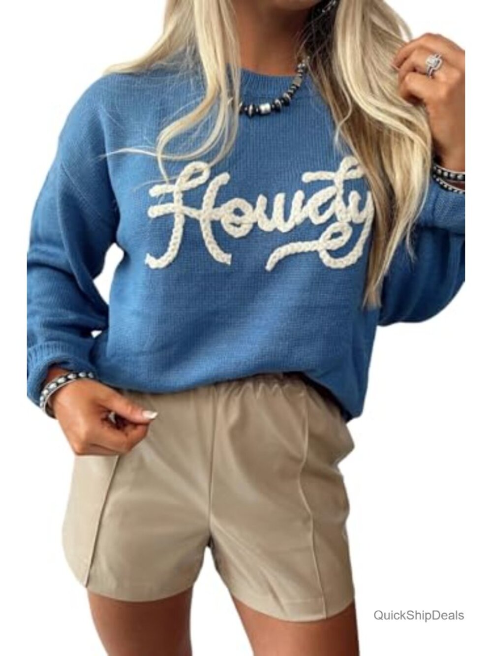 Womens Casual Pullover Sweater Bow Print Embroidered Graphic Western Long Sleeve
